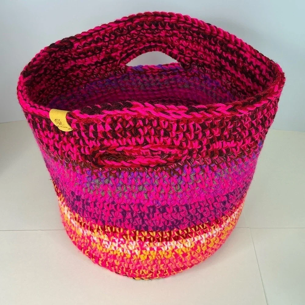 Handcrafted Multicolor Crochet Scrap Woven Tote Bag Basket Storage Handmade Knit